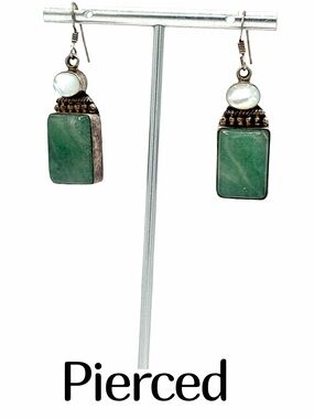 Sterling Silver Green Aventurine Gemstone & Mother of Pearl Earrings Jewelry